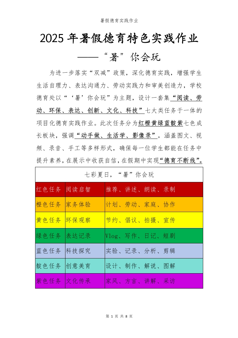 2025年夏季暑假实践特色作业(1)