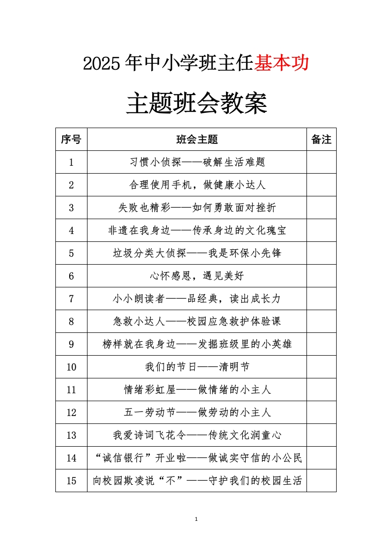2025年班主任大赛班会教案模板合集