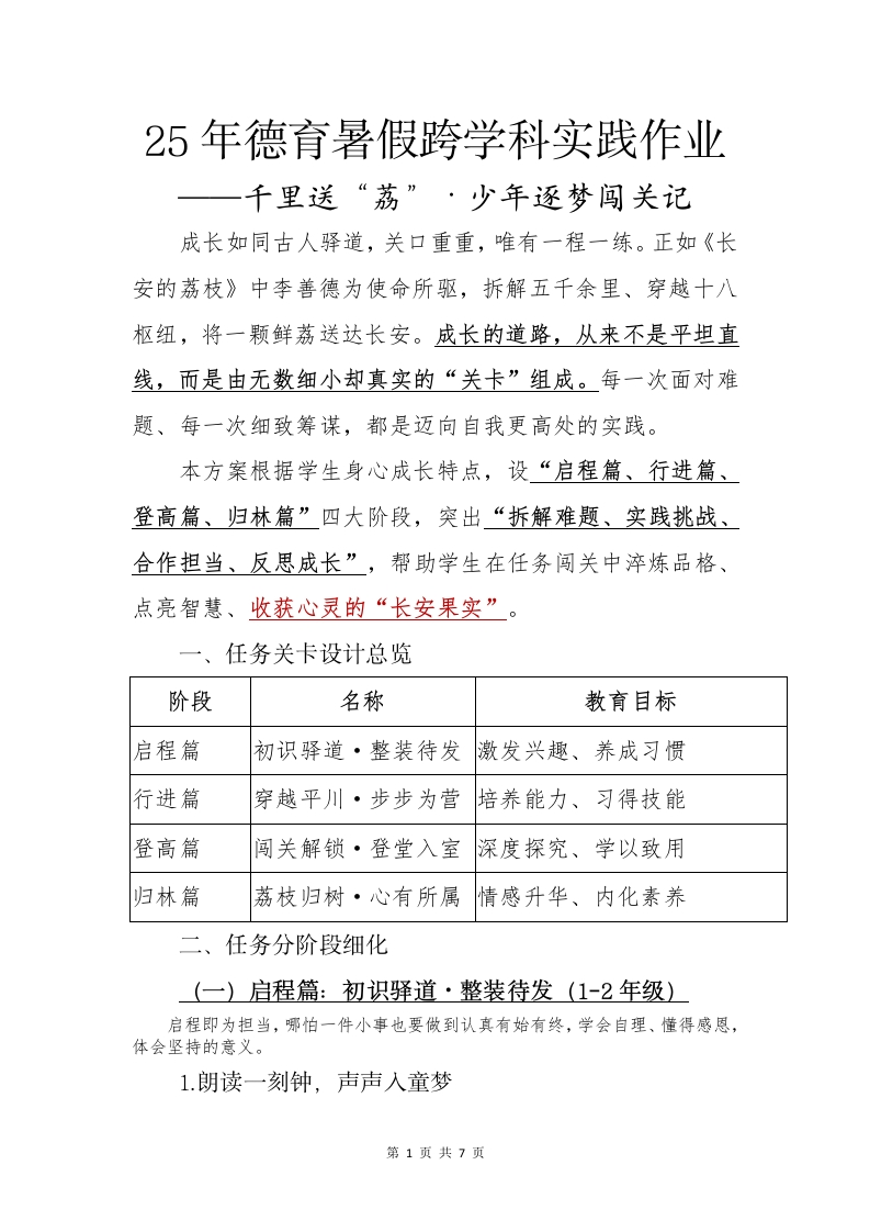 25年德育暑假跨学科实践作业