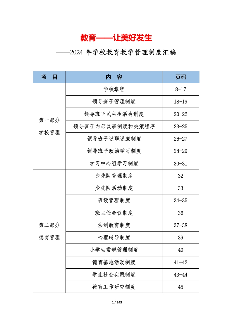 学校教育教学管理全面制度汇编