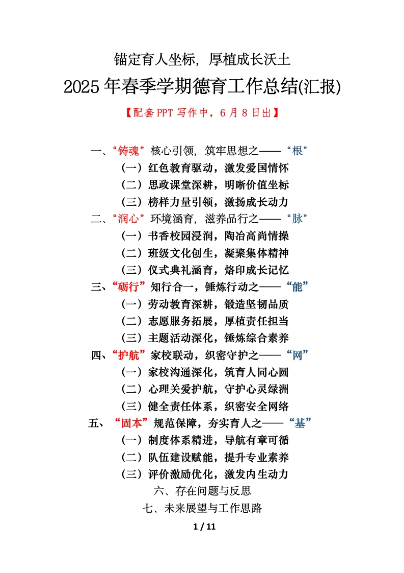 锚定育人坐标——2025年春季学期德育工作总结(汇报)